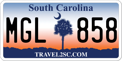 SC license plate MGL858