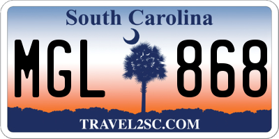 SC license plate MGL868