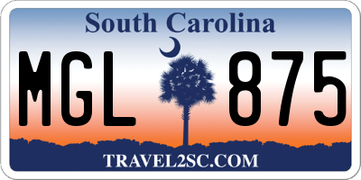 SC license plate MGL875