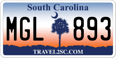 SC license plate MGL893