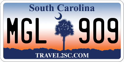 SC license plate MGL909