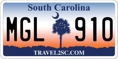 SC license plate MGL910