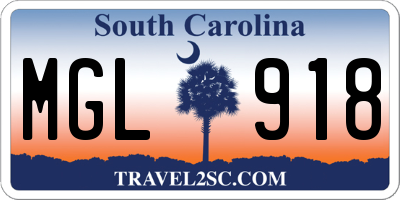 SC license plate MGL918