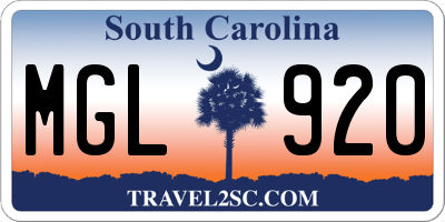 SC license plate MGL920