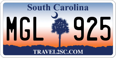 SC license plate MGL925