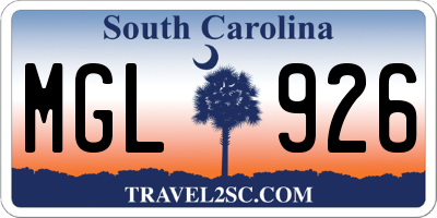 SC license plate MGL926