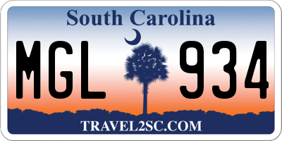 SC license plate MGL934