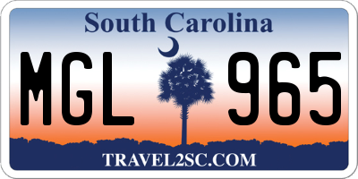 SC license plate MGL965