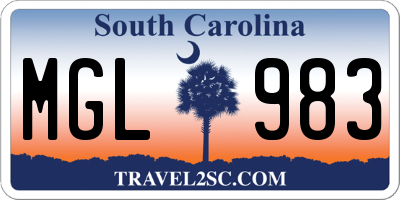 SC license plate MGL983