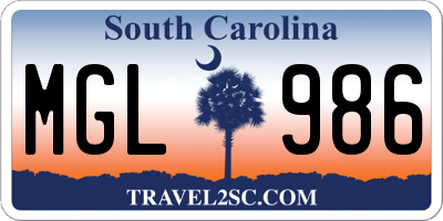 SC license plate MGL986