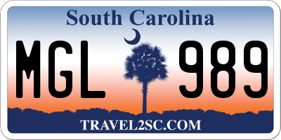 SC license plate MGL989
