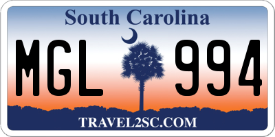 SC license plate MGL994