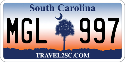SC license plate MGL997