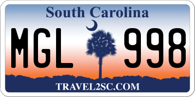 SC license plate MGL998