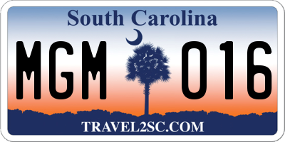 SC license plate MGM016