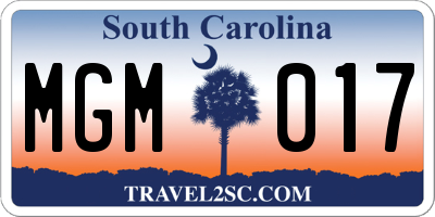 SC license plate MGM017
