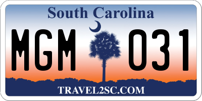 SC license plate MGM031