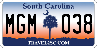 SC license plate MGM038