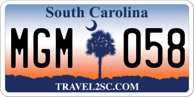 SC license plate MGM058