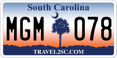 SC license plate MGM078
