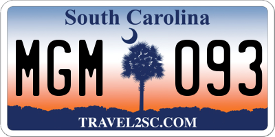 SC license plate MGM093