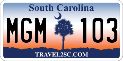 SC license plate MGM103