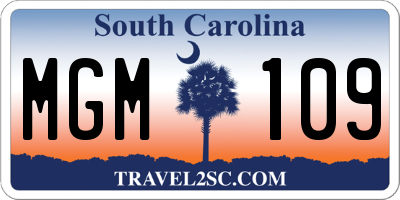 SC license plate MGM109