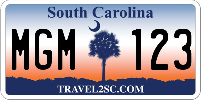 SC license plate MGM123