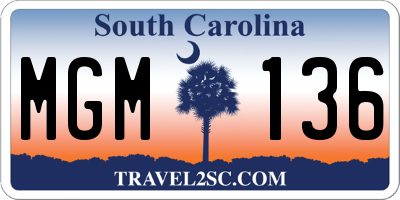 SC license plate MGM136