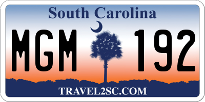 SC license plate MGM192