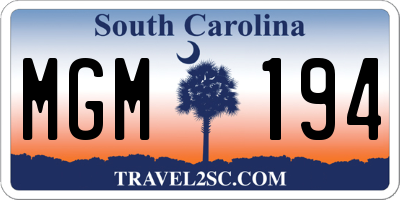 SC license plate MGM194