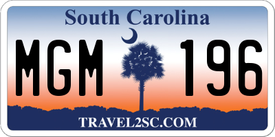 SC license plate MGM196