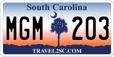SC license plate MGM203