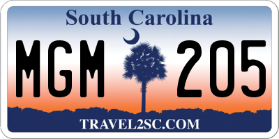 SC license plate MGM205