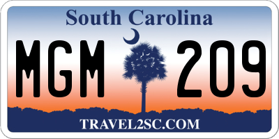 SC license plate MGM209