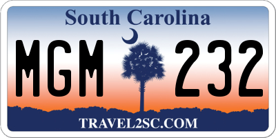SC license plate MGM232