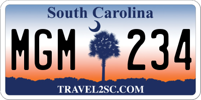SC license plate MGM234