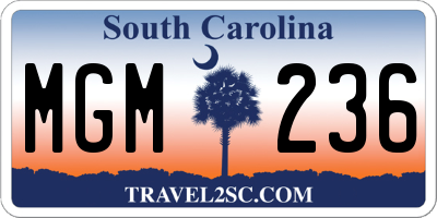 SC license plate MGM236
