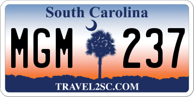 SC license plate MGM237
