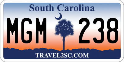 SC license plate MGM238