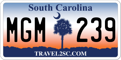 SC license plate MGM239