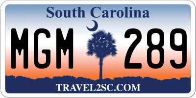 SC license plate MGM289
