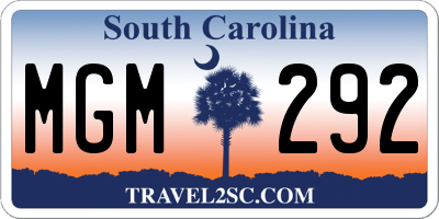 SC license plate MGM292