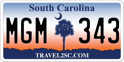 SC license plate MGM343