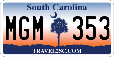 SC license plate MGM353