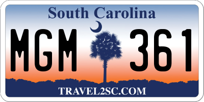 SC license plate MGM361