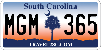 SC license plate MGM365