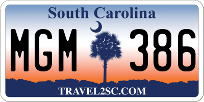 SC license plate MGM386