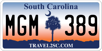 SC license plate MGM389