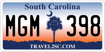 SC license plate MGM398